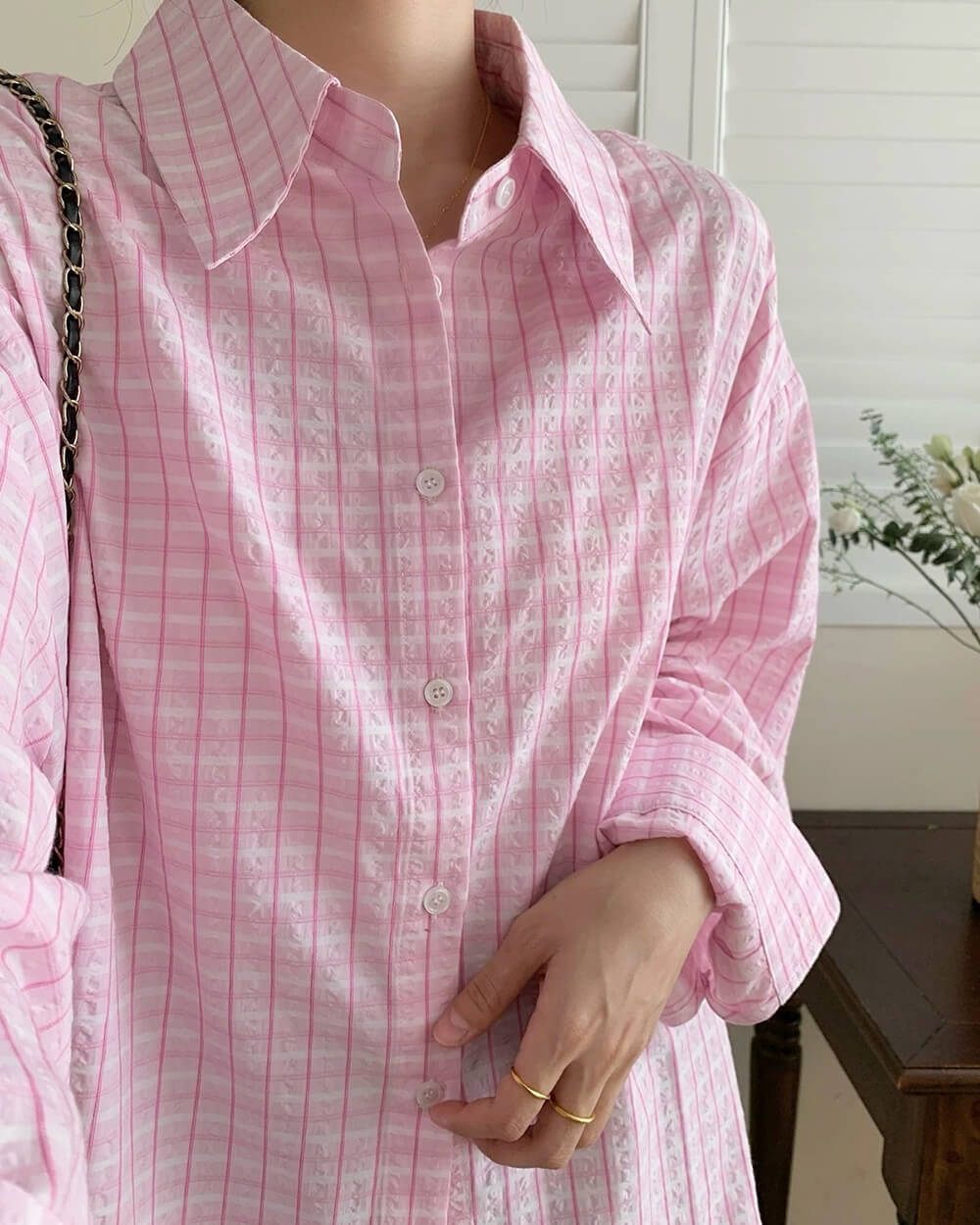 Rue des Fleurs Pastel Plaid Loose Shirt