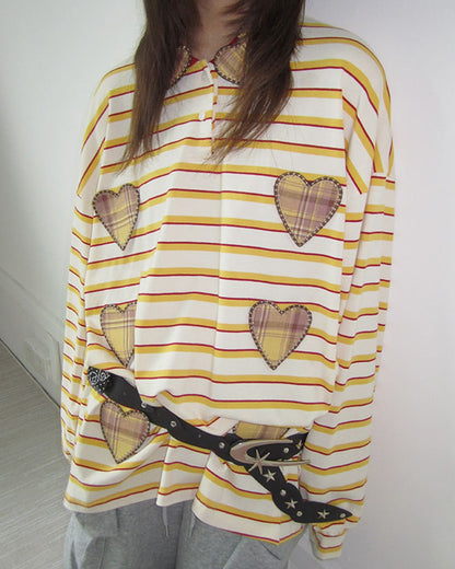 Patchwork Rugby Striped Long Sleeve Top