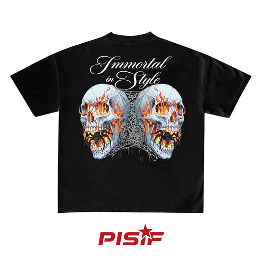Immortal in Style Flame Skull Graphic Tee