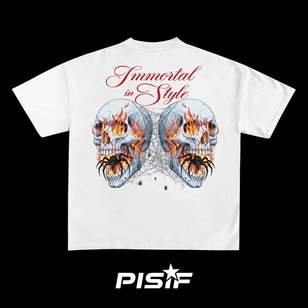 Immortal in Style Flame Skull Graphic Tee
