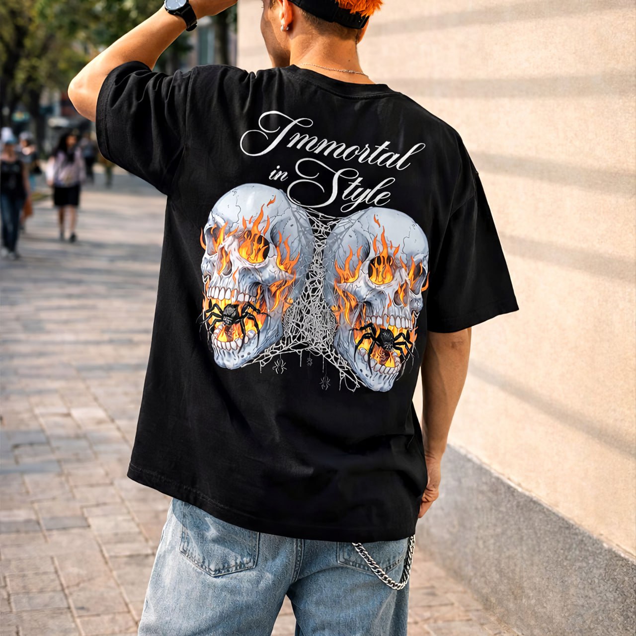 Immortal in Style Flame Skull Graphic Tee