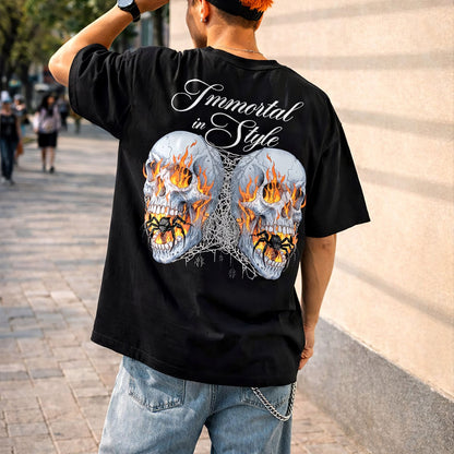 Immortal in Style Flame Skull Graphic Tee