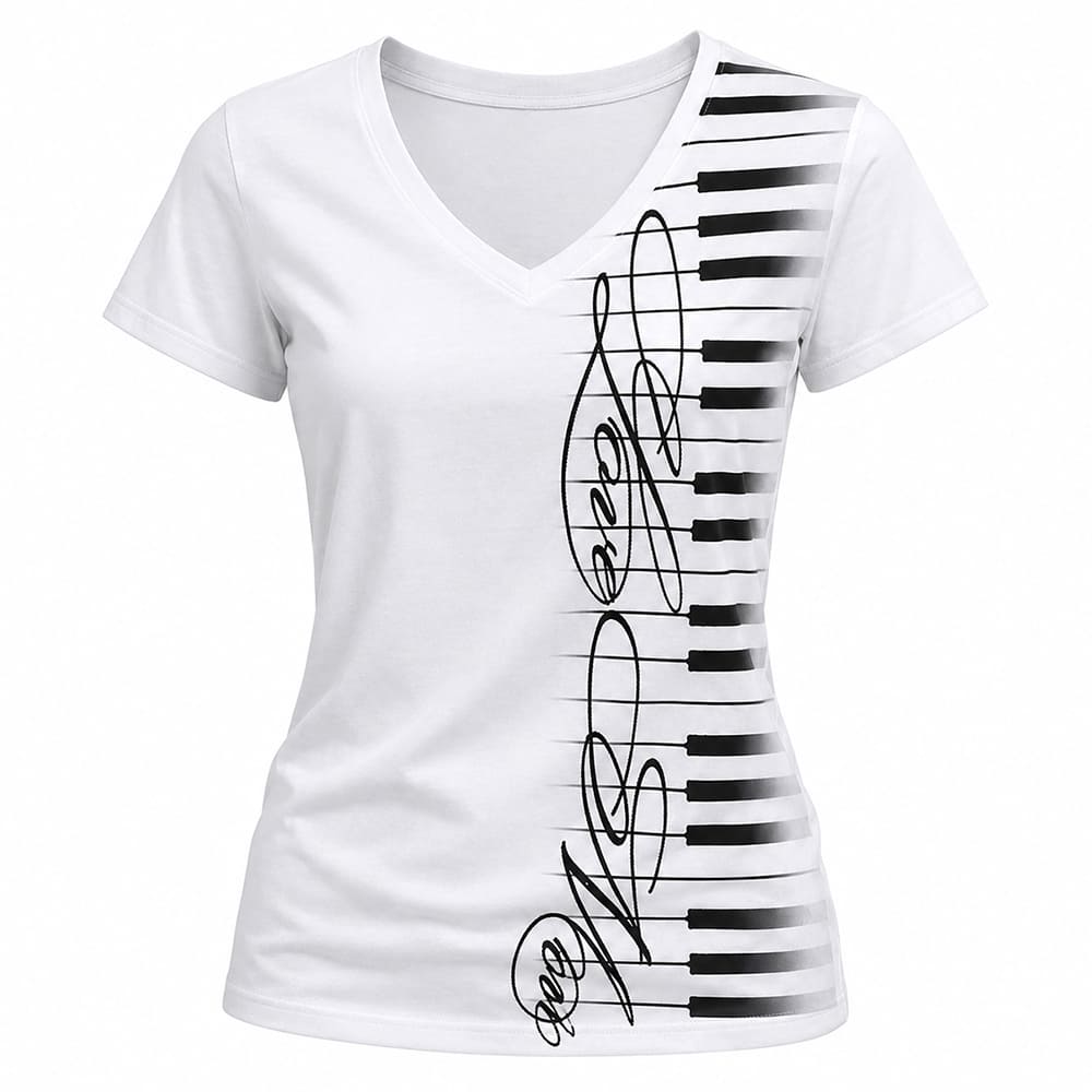Piano Keyboard V-Neck T-Shirt