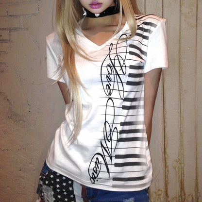 Piano Keyboard V-Neck T-Shirt