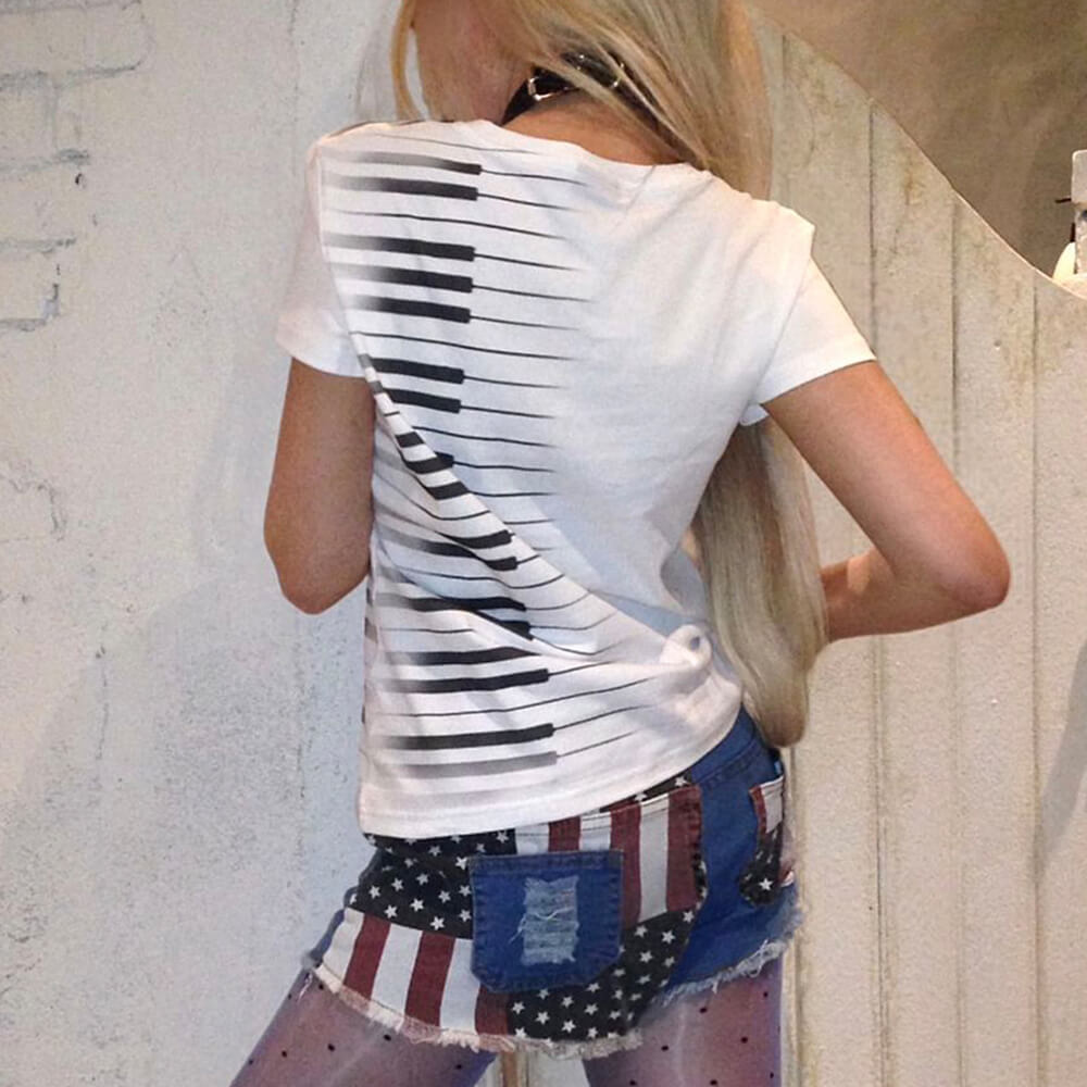 Piano Keyboard V-Neck T-Shirt