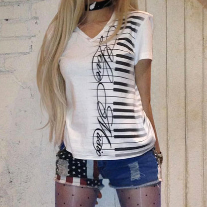 Piano Keyboard V-Neck T-Shirt