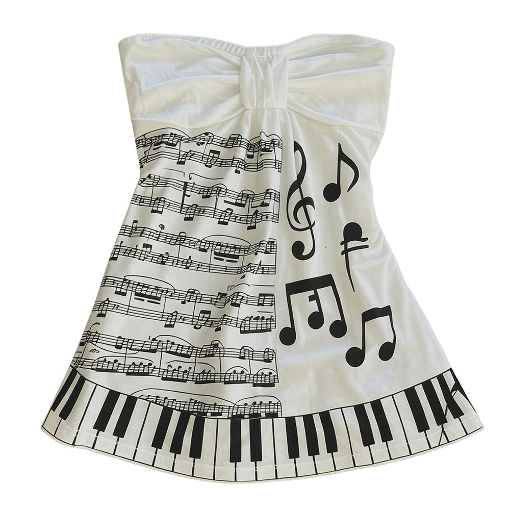 Piano Print Strapless Tube Top