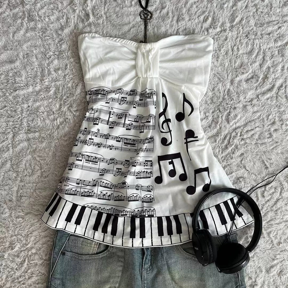 Piano Print Strapless Tube Top