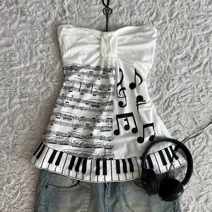 Piano Print Strapless Tube Top