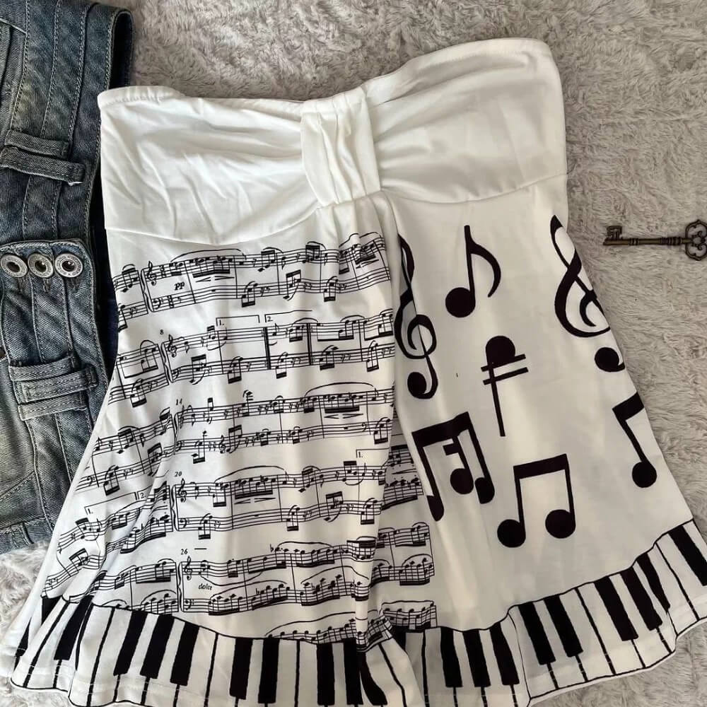 Piano Print Strapless Tube Top