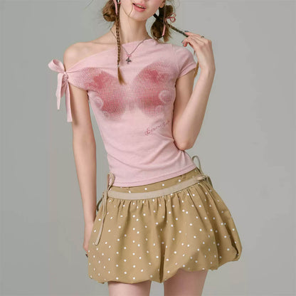 Pink Butterfly Asymmetrical Top