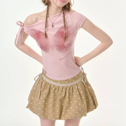 Pink Butterfly Asymmetrical Top