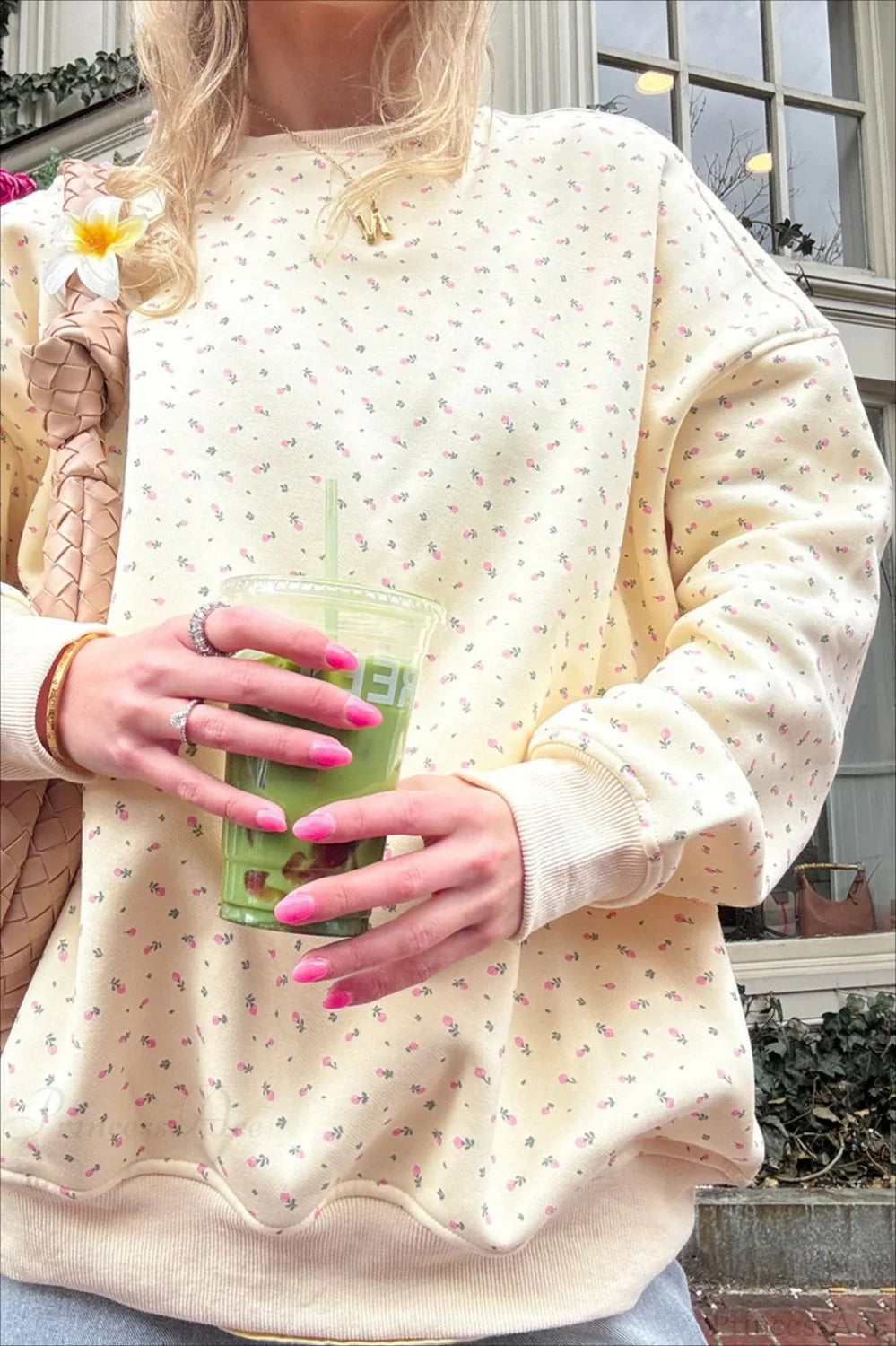 Polka Dot Cute Crew Neck Pull-On Sweatshirt