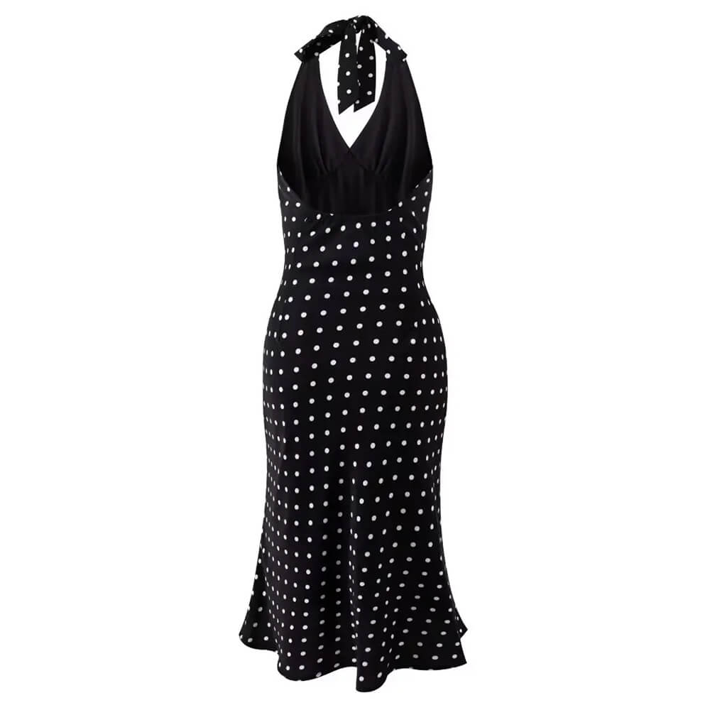 French Summer Polka Dot Halter Dress