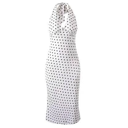 French Summer Polka Dot Halter Dress