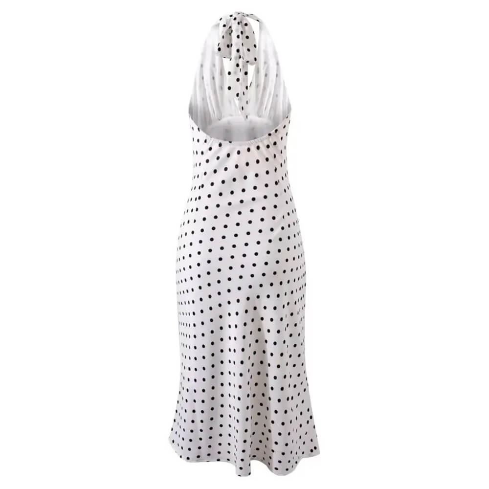 French Summer Polka Dot Halter Dress