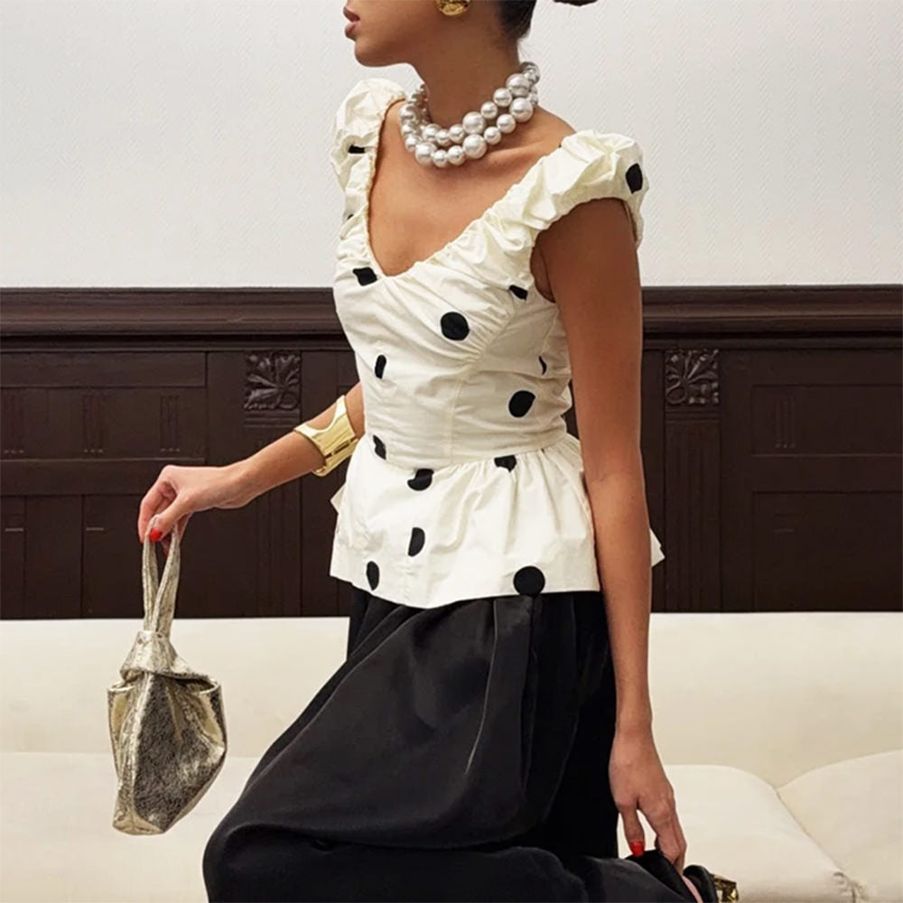 Polka Dot Ruffle Top