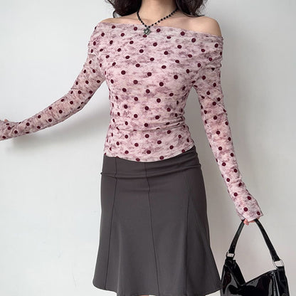 Polka Dot Off Shoulder Bardot Top