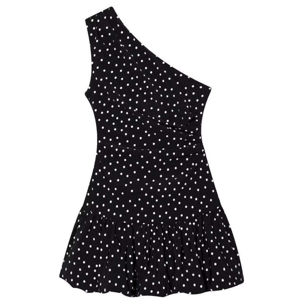 Polka Dot One Shoulder Ruffle Top