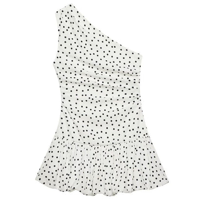 Polka Dot One Shoulder Ruffle Top