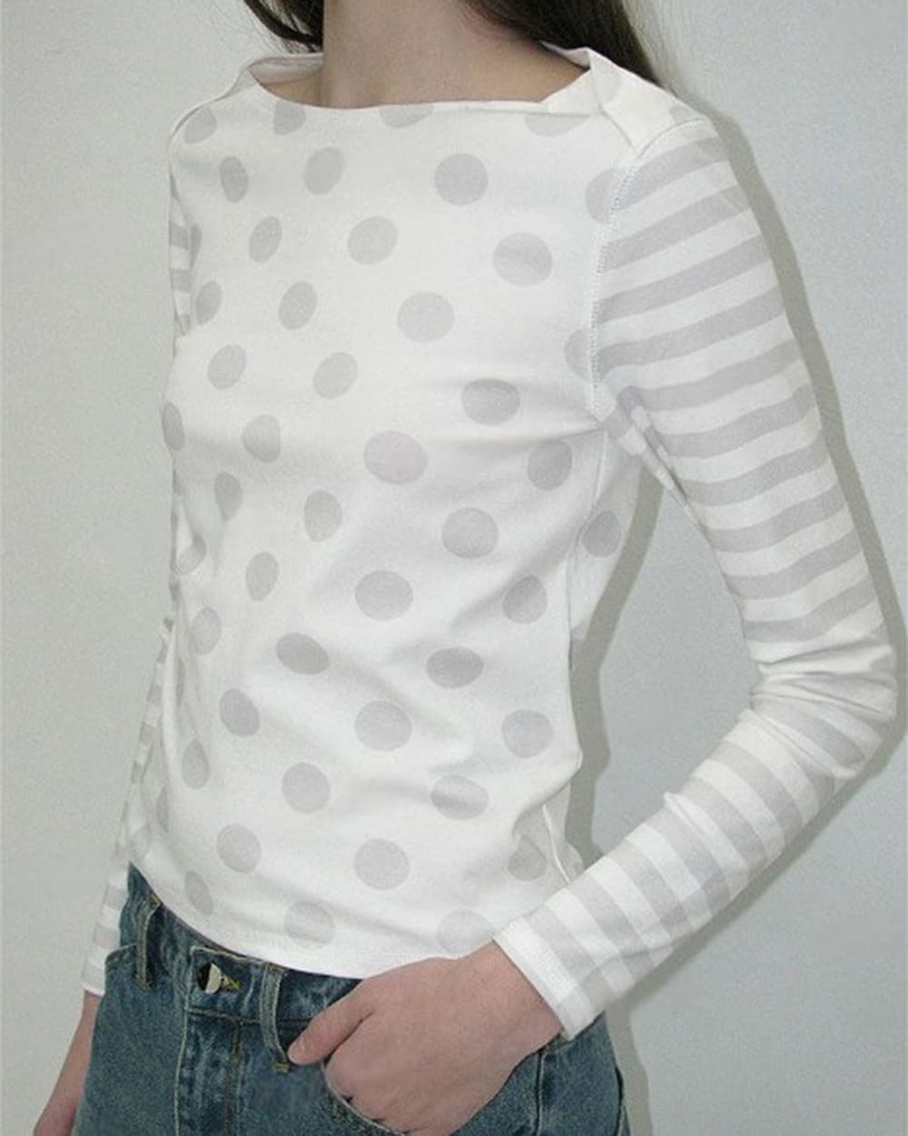Polka Dot Striped Sleeve Top