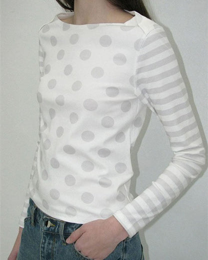 Polka Dot Striped Sleeve Top