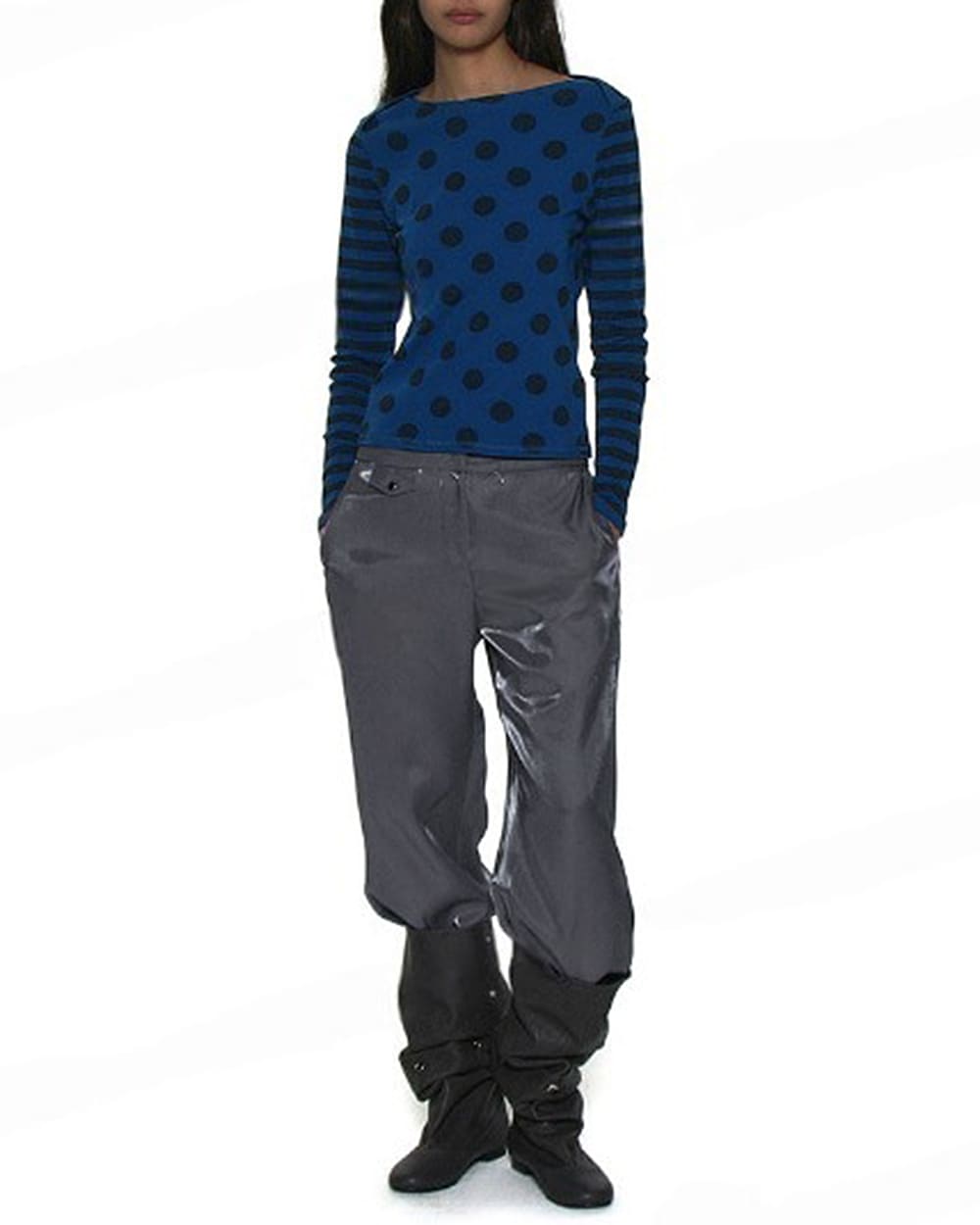Polka Dot Striped Sleeve Top