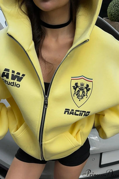 Printed Oversized Zip Hoodie
