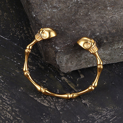 Punk Bones Joints Stainless Steel Skull Open Bracelet