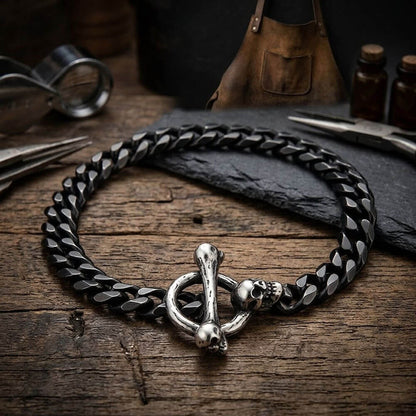 Punk Gothic Skull Bone Stainless Steel OT Buckle Bracelet