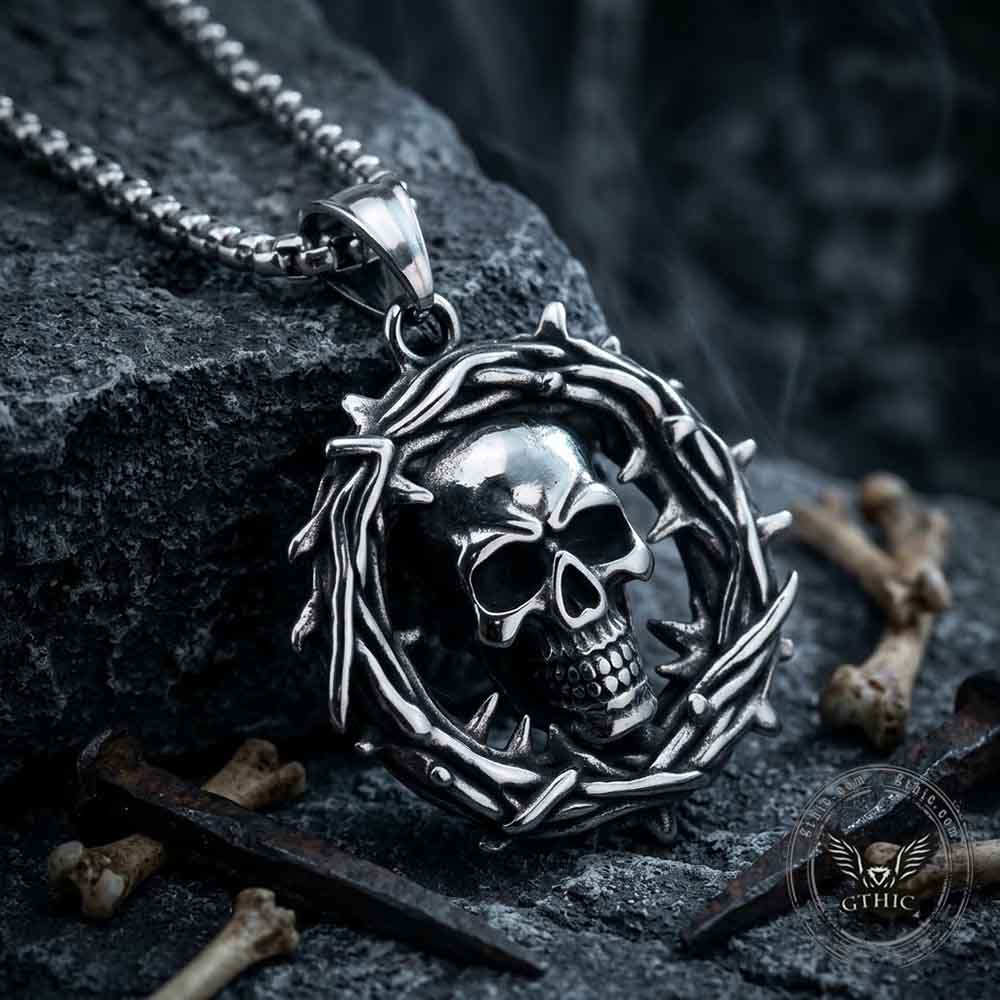 Punk Hollow Thorn Skull Stainless Steel Pendant