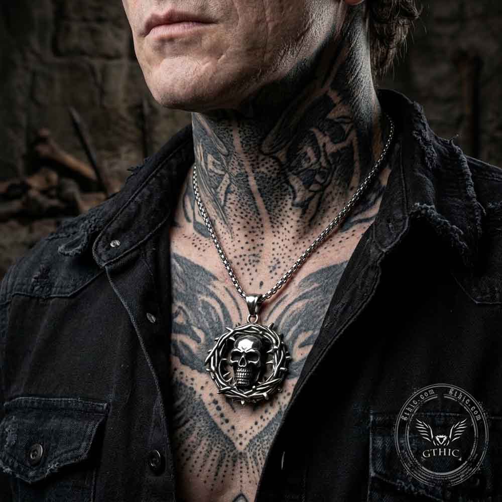 Punk Hollow Thorn Skull Stainless Steel Pendant