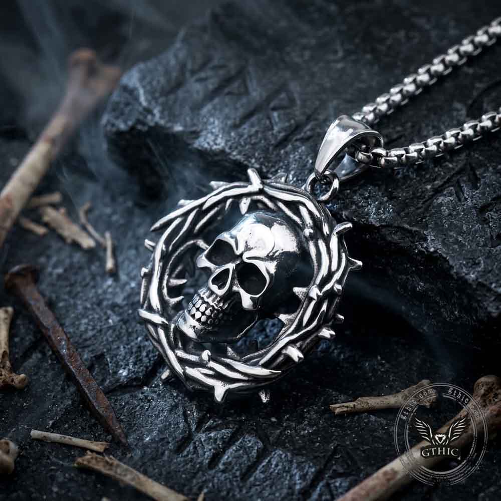 Punk Hollow Thorn Skull Stainless Steel Pendant