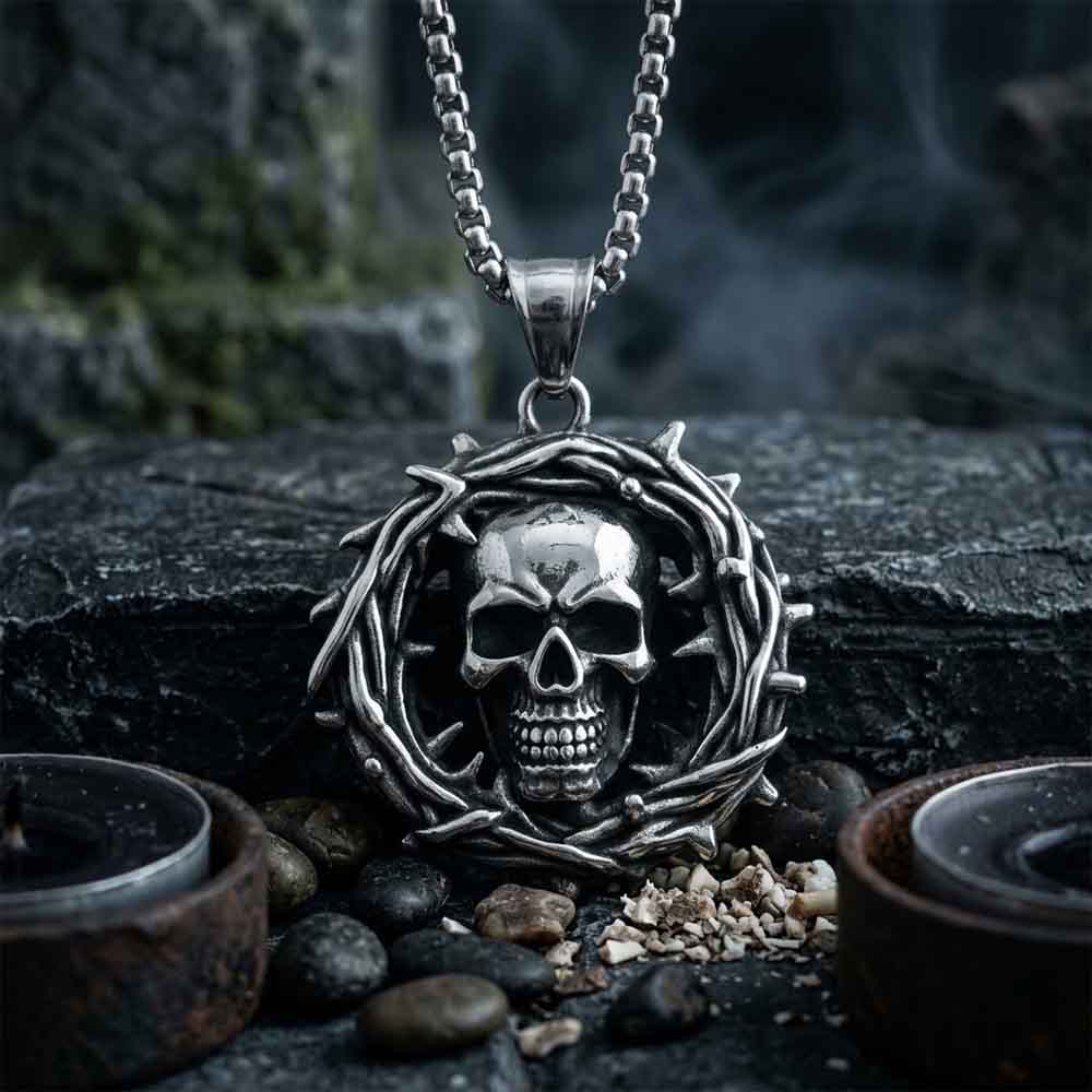 Punk Hollow Thorn Skull Stainless Steel Pendant