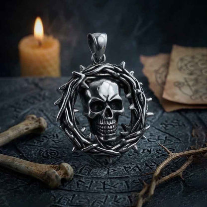 Punk Hollow Thorn Skull Stainless Steel Pendant
