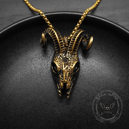 Punk Horned Goat Stainless Steel Skull Pendant