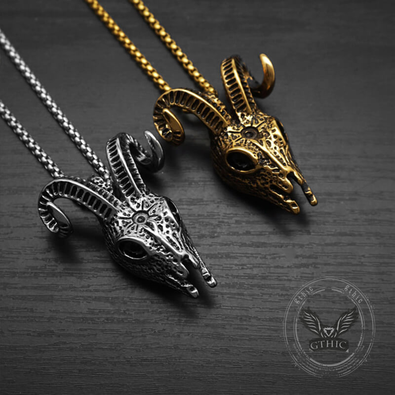 Punk Horned Goat Stainless Steel Skull Pendant