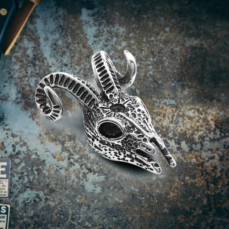 Punk Horned Goat Stainless Steel Skull Pendant