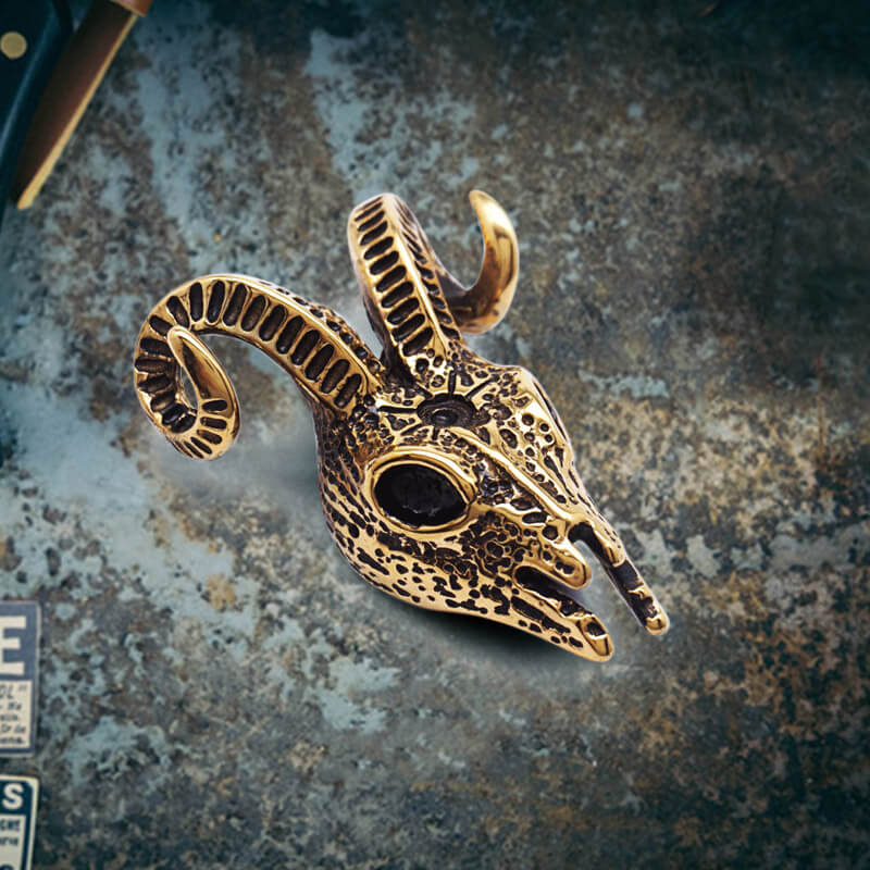 Punk Horned Goat Stainless Steel Skull Pendant