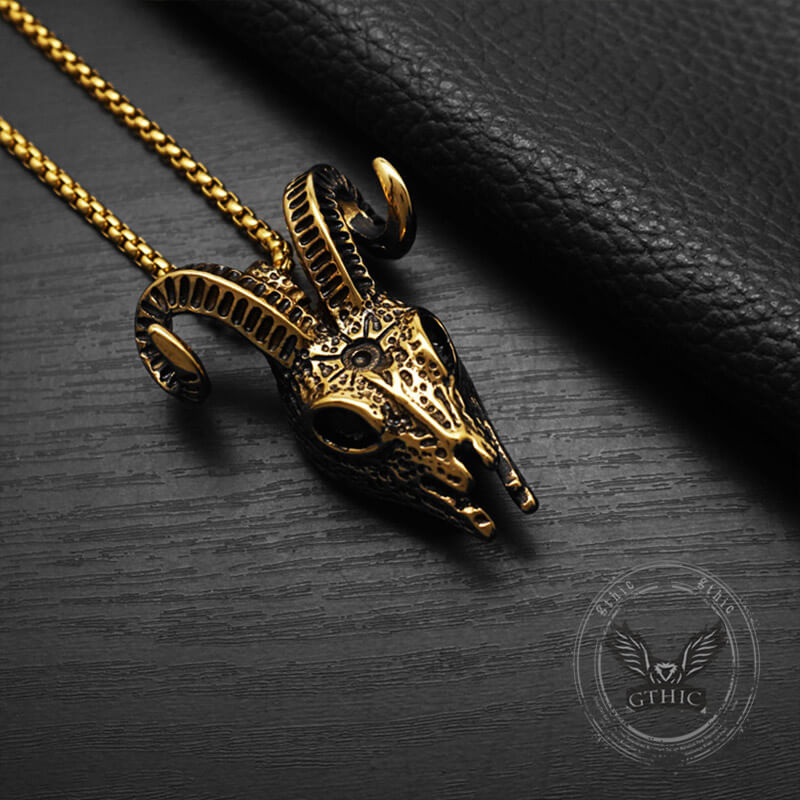 Punk Horned Goat Stainless Steel Skull Pendant