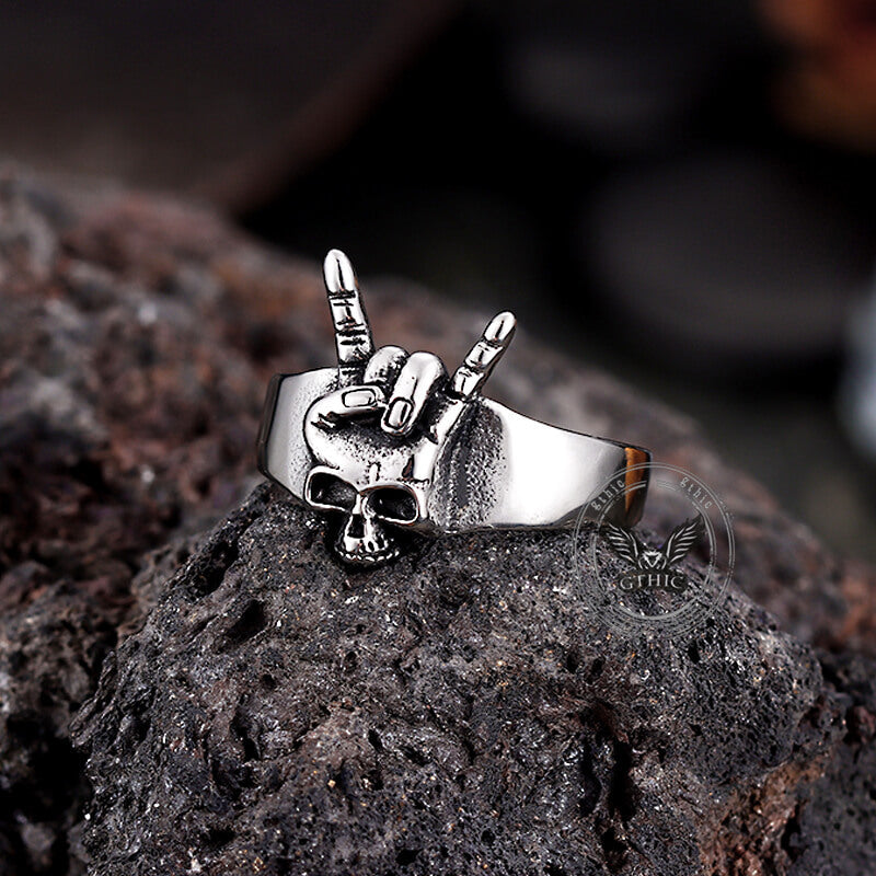 Punk Rock Gesture Stainless Steel Skull Ring