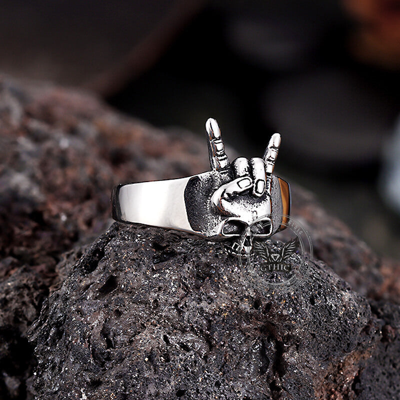 Punk Rock Gesture Stainless Steel Skull Ring