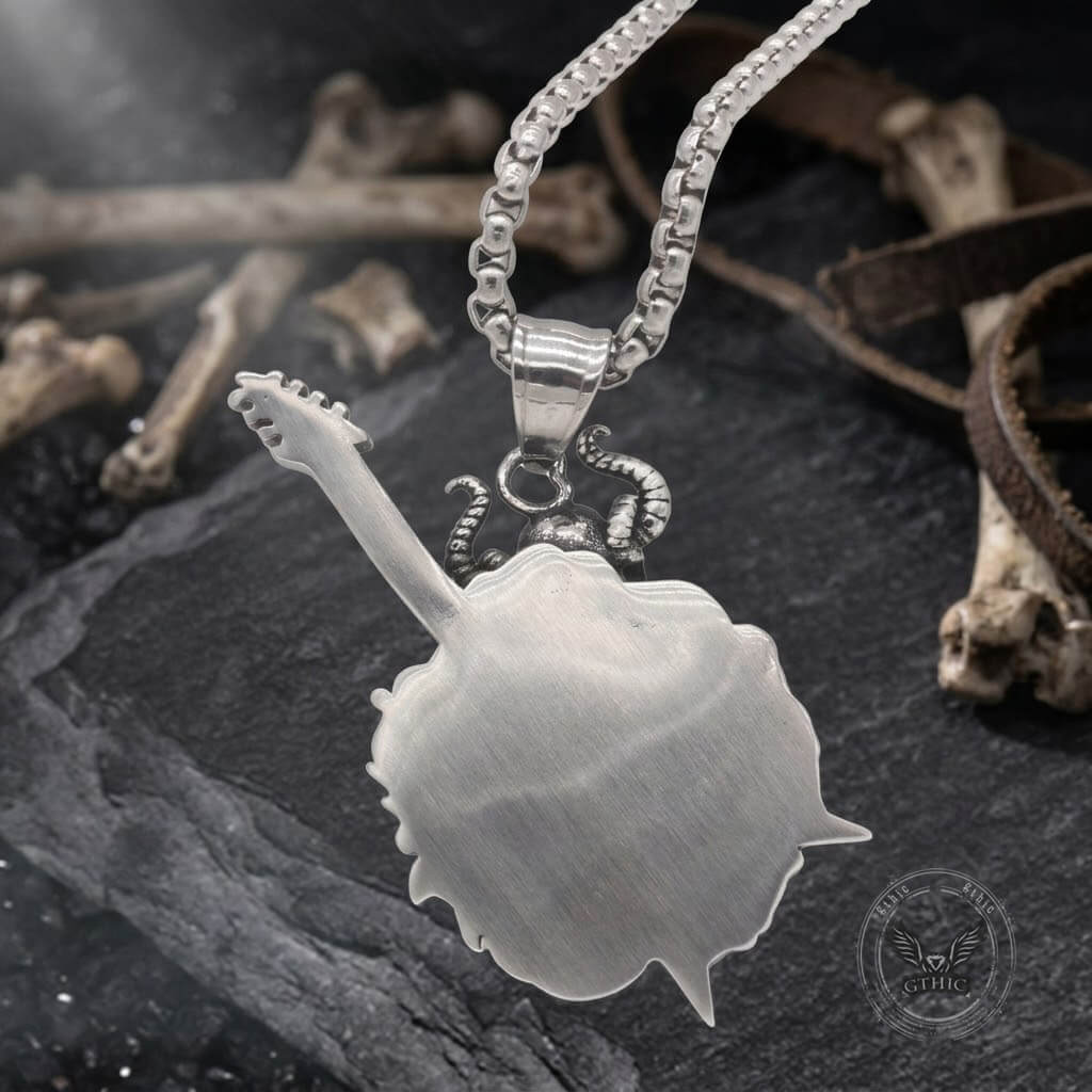 Punk Satan Skull Guitar-Playing Stainless Steel Pendant