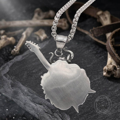 Punk Satan Skull Guitar-Playing Stainless Steel Pendant