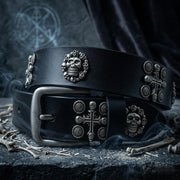Punk Skull And Cross Genuine Leather Belt