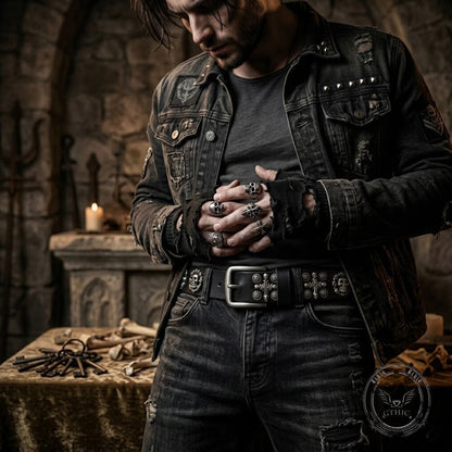 Punk Skull And Cross Genuine Leather Belt