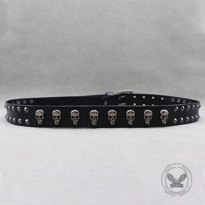 Punk Western Studded Skull Genuine Leather Belt
