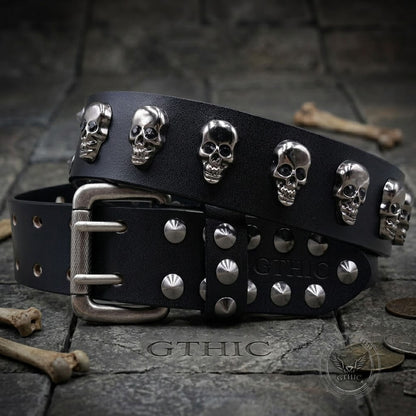 Punk Western Studded Skull Genuine Leather Belt