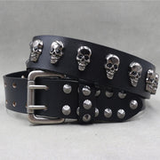 Punk Western Studded Skull Genuine Leather Belt