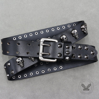 Punk Western Studded Skull Genuine Leather Belt